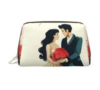KKLWEGU Just Married, trousse in pelle impermeabile, organizer per cosmetici, piccola borsa per trucco con cerniera, borsa da viaggio portatile per articoli da toeletta per donne e ragazze, Oro