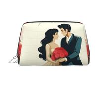 KKLWEGU Just Married, trousse in pelle impermeabile, organizer per cosmetici, piccola borsa per trucco con cerniera, borsa da viaggio portatile per articoli da toeletta per donne e ragazze, Argento