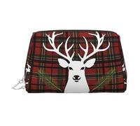 KKLWEGU Merry Christmas - Borsa per il trucco in pelle con renna impermeabile, organizer per cosmetici, piccola borsa per trucco con cerniera, borsa da viaggio portatile per donne e ragazze, Argento