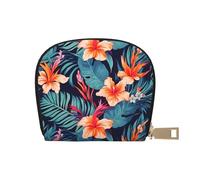 KKLWEGU Portafoglio porta carte di credito con fiore tropicale Hawaii, portafoglio in pelle con cerniera per donne signore Rfid blocco porta carte piccolo portamonete portafoglio fisarmonica regalo