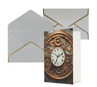 KKLWEGU Rusty Steampunk Clock Biglietto di auguri con buste Thinking of You Biglietto di buon compleanno invito a nozze biglietti vuoti per tutte le occasioni 4x6