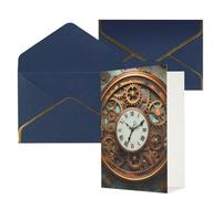 KKLWEGU Rusty Steampunk Clock Biglietto di auguri con buste Thinking of You Biglietto di buon compleanno invito a nozze biglietti vuoti per tutte le occasioni 4x6