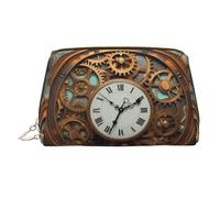 KKLWEGU Rusty Steampunk Clock Borsa per il trucco in pelle impermeabile borsa cosmetica organizer piccola borsa per trucco con cerniera borsa portatile da viaggio per donne ragazze, Oro, Taglia unica