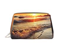 KKLWEGU Sunset View On The Beach Shore Borsa per il trucco in pelle Borsa cosmetica impermeabile Organizer Piccolo Make Up Zipper Pouch Portatile Viaggio Toiletry Bag Per Donne Ragazze, Oro, Taglia
