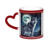 KKLWEGU Tazze da caffè in ceramica da 325 ml, tazza che cambia colore, tazza da caffè personalizzata, tazza da caffè con lupo sotto la luna, tazza da tè fresca per uomini e donne, regalo divertente