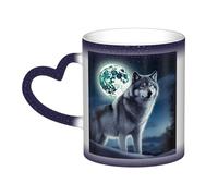 KKLWEGU Tazze da caffè in ceramica da 325 ml, tazza che cambia colore, tazza da caffè personalizzata, tazza da caffè con lupo sotto la luna, tazza da tè fresca per uomini e donne, regalo divertente