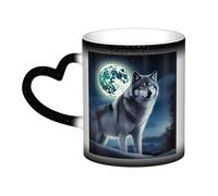 KKLWEGU Tazze da caffè in ceramica da 325 ml, tazza che cambia colore, tazza da caffè personalizzata, tazza da caffè con lupo sotto la luna, tazza da tè fresca per uomini e donne, regalo divertente