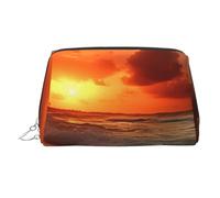KKLWEGU The Beach Sunset borsa per il trucco in pelle impermeabile borsa cosmetica organizer piccola borsa per trucco con cerniera borsa portatile da viaggio per donne ragazze, Argento, Taglia unica