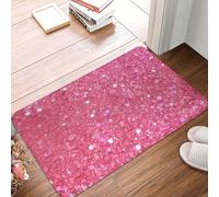 KKLWEGU Zerbino in flanella con glitter rosa scintillante, 40,6 x 61 cm, antiscivolo, morbido, lavabile, assorbente, tappetino da bagno, tappetino per interni ed esterni, per cucina, camera da letto