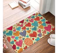 KKLWEGU Zerbino in flanella con motivo a cuori colorati, 40,6 x 61 cm, antiscivolo, morbido, lavabile, assorbente, tappetino da bagno, tappetino per interni ed esterni, per cucina, camera da letto