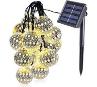 KKNERVEQ Stringa di luci solari a sfera, 4,6 m, 20 LED, a forma di globo, colore argento e bianco caldo