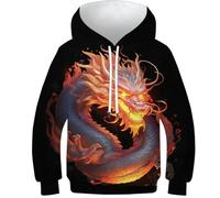 KKOLASXZE Stampa 3D Drago Felpa Slim Fit Hoodie con Tasche PulAmorer Unisex Bambino Bambini E Ragazzi 10-12Y