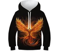 KKOLASXZE Stampa 3D Fenice Felpa Hoodie con Tasche PulAmorer Unisex Bambino Bambini E Ragazzi 13-15Y