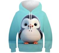 KKOLASXZE Stampa 3D Pinguino Felpa Slim Fit Hoodie con Tasche PulAmorer Unisex Bambino Bambini E Ragazzi 8-10Y