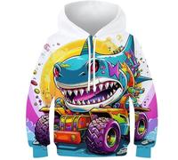 KKOLASXZE Stampa 3D Squali Felpa Slim Fit Hoodie con Tasche PulAmorer Unisex Bambino Bambini E Ragazzi 9-11Y