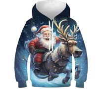 KKOLASXZE Stampa di 3D Babbo Natale Felpa Slim Fit Hoodie con Tasche PulAmorer Unisex Bambino Bambini E Ragazzi 9-11Y