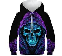 KKOLASXZE Stampa di 3D Blue Scheletro Felpa Slim Fit Felpe con Cappuccio con Tasche PulAmorer Unisex Bambino Bambini E Ragazzi 7-9Y