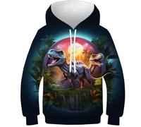 KKOLASXZE Stampa di 3D Dinosauro Felpa Slim Fit Felpe con Cappuccio con Tasche PulAmorer Unisex Bambino Bambini E Ragazzi 12-14Y