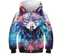 KKOLASXZE Stampa di 3D Lupo Felpa Slim Fit Felpe con Cappuccio con Tasche PulAmorer Unisex Bambino Bambini E Ragazzi 9-11Y