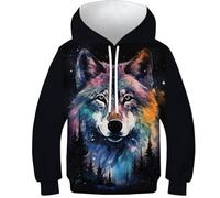 KKOLASXZE Stampa di 3D Lupo Sweatshirt Hoodie con Tasche PulAmorer Unisex Bambino Bambini E Ragazzi 6-7Y