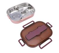 KKPLZZ Bento Box a 4 Scomparti, Lunch Box in Acciaio Inossidabile a Tenuta Stagna con Ciotola per Zuppa e Bacchette a Cucchiaio, per la Preparazione dei Pasti da Viaggio in Ufficio (Viola rosato)