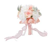 KKPLZZ Bouquet per Matrimoni per la Sposa, Morbida Damigella D'onore da Sposa Che Tiene Fiori Rosa Artificiale con Pizzo e Raso per la Decorazione della Festa di Nozze (Rosa)