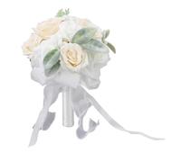 KKPLZZ Bouquet per Matrimoni per la Sposa, Morbida Damigella D'onore da Sposa Che Tiene Fiori Rosa Artificiale con Pizzo e Raso per la Decorazione della Festa di Nozze (Bianco)