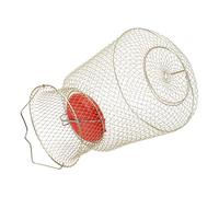 KKPLZZ Gabbia Pieghevole per Rete da Pesca, Cestino per Gamberetti per Pesci in Acciaio Inossidabile con Coperchio Galleggiante e Porta a Molla, per la Pesca All'aperto Portatile (Diametro 33 cm)