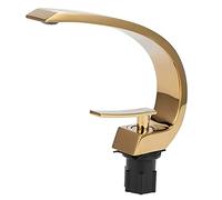 KKPLZZ Rubinetto per Lavabo a Foro Singolo, Design Curvo G1 2, Rubinetto Sottotop per Lavabo, Maniglia Singola in Metallo, con Struttura Interamente in Rame, Facile Installazione, (Oro)