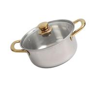 KKPLZZ Set di Pentole in Acciaio Inox, 5 Pezzi con Manici Dorati e Coperchi in Vetro, Pentole Multifunzionali da per Friggere, Bollire e grigliare.