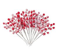 kkrrammii 32 steli di bacche di agrifoglio artificiali per Natale, bacche rosse innevate per riempire l'albero di Natale, ghirlande, decorazioni per feste fai da te