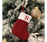kkrrammii Calze di Natale, 17,8 cm, con lettera iniziale ricamata, a maglia cable, mini rosse con polsini bianchi, per casa, famiglia, camino, da appendere, decorazioni natalizie per feste (lettera B)