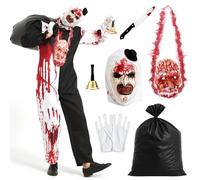KKSJK 7PCS Costume Terrifier Adulto, Costume Pagliaccio Horror Uomo, Art the Clown Cosplay con Nero Bianco Tuta e Clown Maschera, Pagliaccio Assassino per Halloween Carnevale Feste (L)