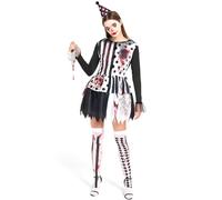 KKSJK Costume da Clown Donna, Vestito da Clown Assassino con Bianco e Nero Abiti, Cappello, Calze Sopra il Ginocchio e Pugnale, Costume Horror Donna per Halloween Cosplay Feste a Tema (S)
