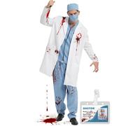 KKSJK Costume Zombie Medico Uomo, 8 Pezzi Costume di Halloween da Medico Chirurgo con Camice da Chirurgo, Cappello, Maschera, Top, Pantaloni e Stetoscopio per Halloween Carnevale Cosplay (Blu, L)