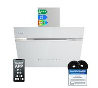 KKT KOLBE A+++ AURORA6005WED - Cappa aspirante da 60 cm, 782 cbm/h, senza testa, vetro bianco e argento, funzione di ripresa automatica, Smart WiFi, SensorTouch, illuminazione a LED RGBW
