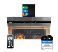 KKT KOLBE A+++ cappa aspirante 80 cm 782 cbm/h convezione aria di scarico, senza testa, specchio in vetro nero, ricarica automatica, Smart WiFi App WiFi, SensorTouch, illuminazione LED RGBW
