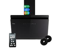 KKT KOLBE A+++ cappa aspirante 80 cm 782 cbm/h ricircolo dell'aria di scarico senza testa | vetro nero | ricarica automatica | Smart WiFi App Wi-Fi | SensorTouch | Illuminazione LED RGBW | SOLO8005SM