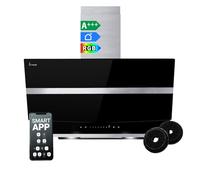 KKT KOLBE Cappa aspirante 80 cm | Cappa Cucina Inclinata | acciaio inossidabile | vetro nero | WiFi | auto spegnimento | Illuminazione LED RGBW | Operazione di tocco | HERMES8005SM