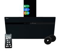Cappa aspirante 90cm acciaio inossidabile vetro nero WiFi auto spegnimento [EEK: A+++]