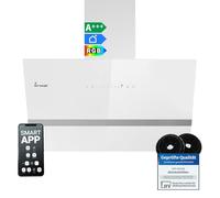 Cappa aspirante 80 cm/Cappa Cucina Inclinata/acciaio inossidabile/vetro bianco/WiFi/auto spegnimento/Illuminazione LED RGBW/Operazione di tocco / EASY8005WM