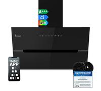 Cappa aspirante 80 cm/Cappa Cucina Inclinata/acciaio inossidabile/vetro nero/WiFi/auto spegnimento/Illuminazione LED RGBW/Operazione di tocco / ECCO8005SM