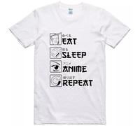 kkt2yur Mens Anime T Shirt Funny Design Eat Sleep Repeat Regular Fit 100% Cotton Tee