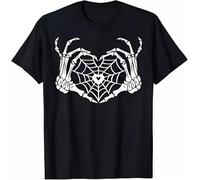 kkt2yur Skeleton Hand Heart Spiderweb Halloween Cobweb Party Costume T-Shirt