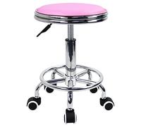 KKTONER Poggiapiedi Rotondo Regolazione in Altezza in Pelle PU con Cuscinetti Rotante per Salone Sgabello per Massaggi per Piccoli lavori (Pink)