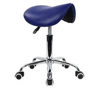 KKTONER Sgabello da Sella con rotelle Sgabello con rotelle Regolabile in Pelle PU con Ruote Colore Blu