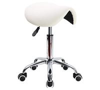 KKTONER Sgabello da Sella con rotelle Sgabello con rotelle Regolabile in Pelle PU con Ruote Colore Bianco