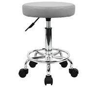 KKTONER Sgabello Regolabile in Altezza Rotondo in Pelle PU, Poggiapiedi Comodo e Piccolo, Ideale per Salotto, Studio e Ufficio (Grey)