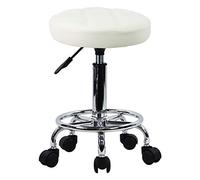 KKTONER Sgabello Rotondo con Ruote Regolabile, Sedia da Lavoro Imbottita con Cuscino in Pelle, Piccolo e Confortevole, per Casa, Parrucchiere, Ufficio, Studio Bianco