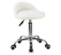 KKTONER Sgabello Rotondo in Pelle PU con Schienale Regolabile Regolabile in Altezza Sedia da Lavoro Girevole con Ruote Spa (Bianco)